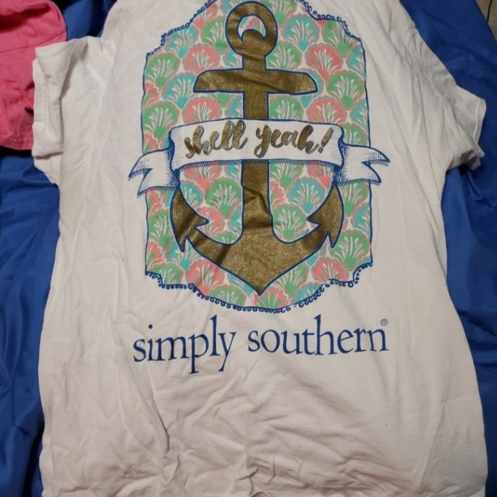 Simply Southern White Tee with Gold Anchor Design